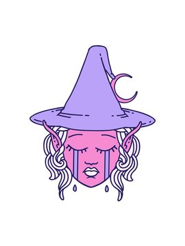 vibrating motion animation of Retro Tattoo Style crying elf mage character face