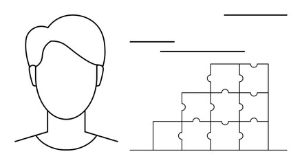 Puzzle concept. Abstract design with human face outline and puzzle structure problem solving, teamwork, and concepts of growth. For education, analytics, teamwork, personal growth, creativity © robu_s