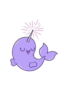 splitting motion animation of illustration of a traditional tattoo style happy narwhal