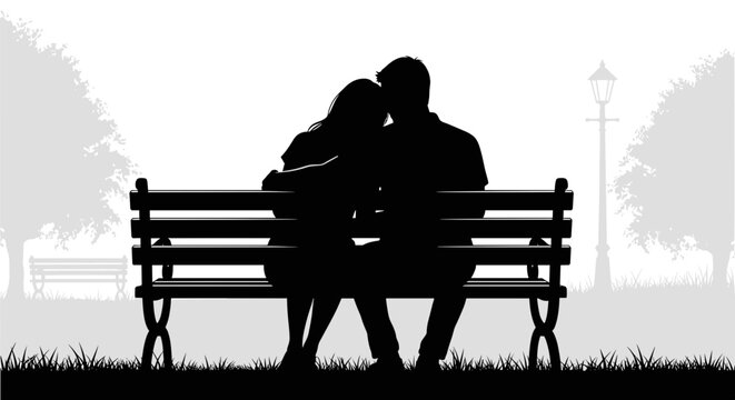 Couple Sitting Together on Park Bench.