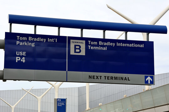 Los Angeles, California &ndash; November 20, 2025: Tom Bradley International Terminal (Terminal B) sign at LAX Los Angeles International Airport