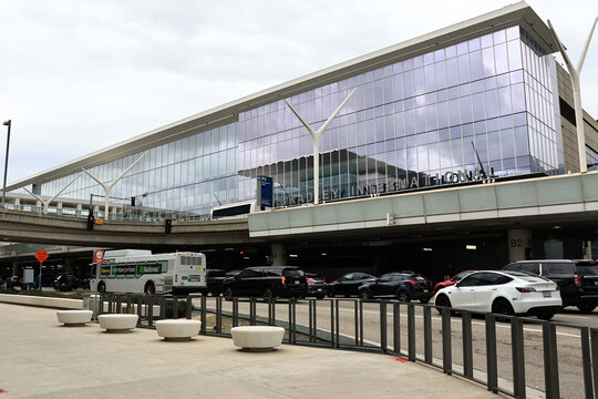 Los Angeles, California &ndash; November 20, 2025: Exterior detail of Terminal B &ndash; Tom Bradley International Terminal at LAX Airport
