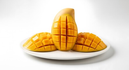 Fototapeta premium Delicious and ripe mango on a plate, ready to be enjoyed.