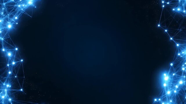 Glowing blue network of nodes and filaments forming a circular border on a dark background