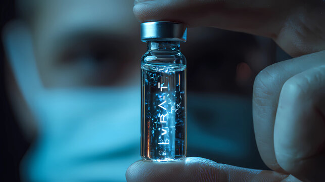 Advanced science concept with hands holding luminous silver nanotechnology liquid, Generative AI illustrations.