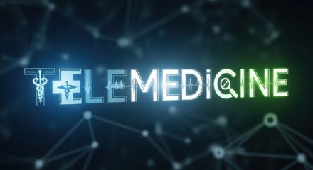 Telemedicine concept with medical symbol and digital network background.