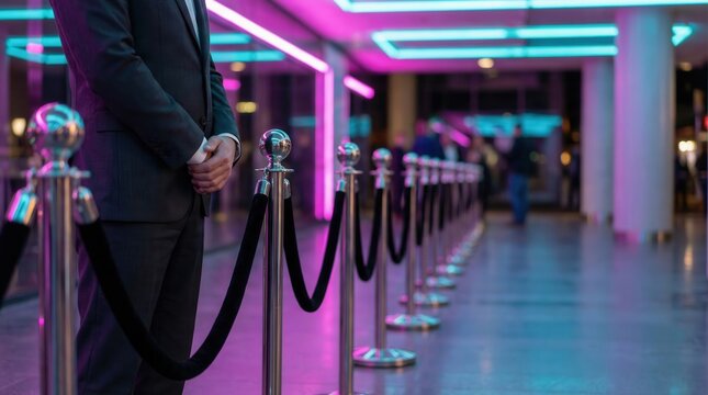VIP Style Queue Line with Stanchions and Neon Lighting