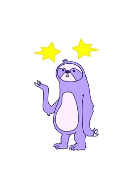 spinning stars animation of hand drawn quirky cartoon sloth