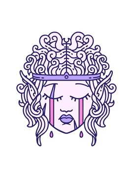 bob and pause animation of Retro Tattoo Style crying elf barbarian character face