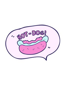 attention grabbing animation of freehand drawn speech bubble cartoon hotdog
