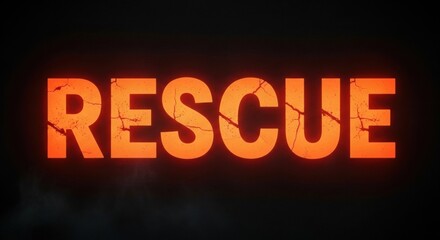 Glowing Orange Rescue Text on Black Background for Emergency Situations.