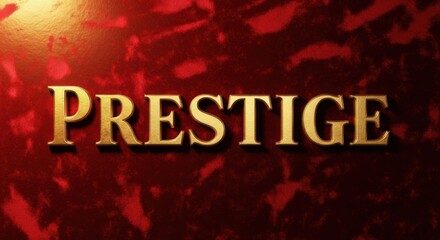 Golden Prestige Text on a Red Background with Light Effects.