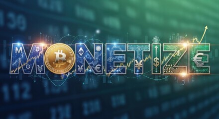 Monetize Bitcoin Cryptocurrency Digital Finance Technology Investment Concept.