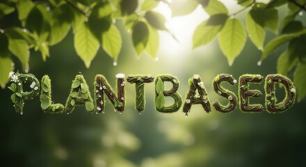 Plant-Based Text with Green Leaves in the Background.