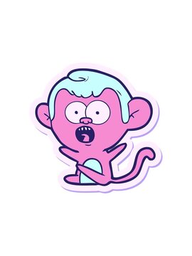 splitting effect animation of sticker of a cartoon shocked monkey