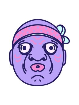 power up animation of a japanese hyottoko noh theatre mask