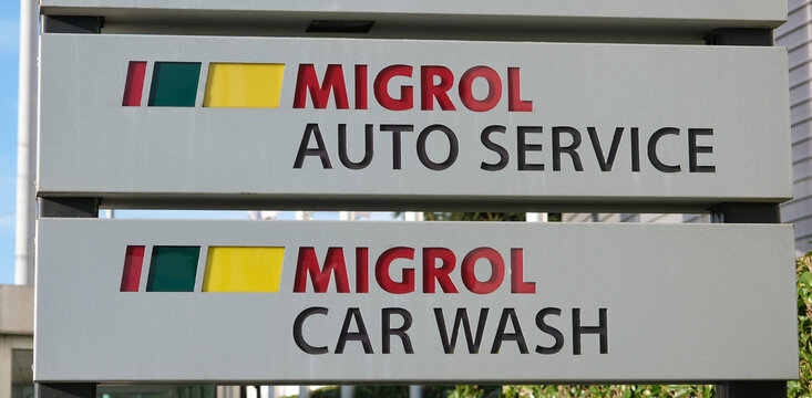 Migrol AG Auto Service und Car Wash Logo Beschriftung, Ebikon, 26 Februar 2026
