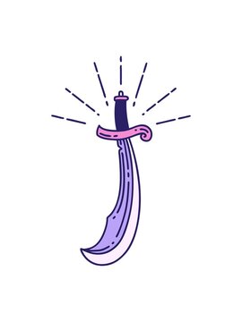 pixelize effect animation of tattoo style scimitar sword