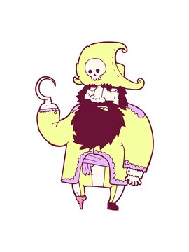 bobbing motion animation of cartoon pirate in bright glow color