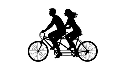 Obraz premium Couple Riding Tandem Bicycle Silhouette Profile.