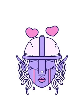 spinning hearts animation of Retro Tattoo Style crying elven fighter character face