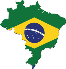 Brazil Map with National Flag Colors Vector Illustration &ndash; Brazilian Country Outline with Flag Design Isolated on White