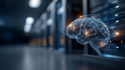 Obraz premium Retrieval augmented generation concept showing brain and server infrastructure AI knowledge system neural network and data storage machine learning architecture cognitive