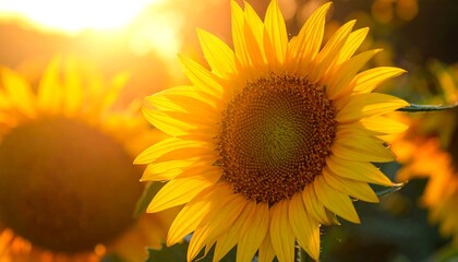 Obraz premium Radiant Sunflower Field Bathed in Golden Sunlight.