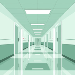 Obraz premium A Sterile, Linear Perspective of a Hospital Corridor, With Doors And Reflected Light