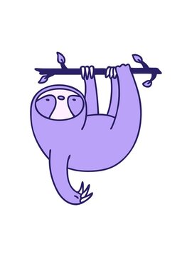 pixelize effect animation of cartoon of cute sloth hanging from a branch