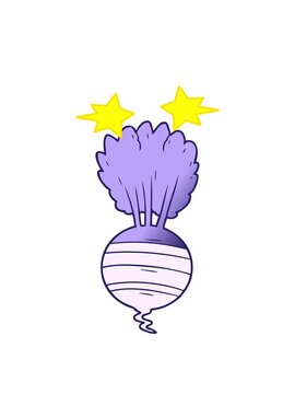spinning stars animation of cartoon of a root vegetable