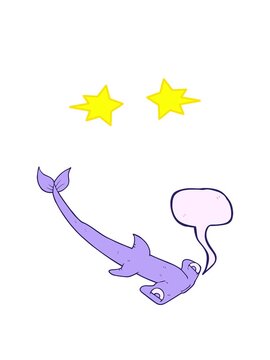 spinning stars animation of freehand drawn speech bubble cartoon hammerhead shark