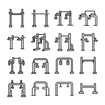 Outdoor Gym Equipment Icons Collection Bodybuilding and Fitness Line Art