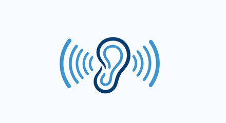 Abstract Ear Symbol with Sound Waves Representing Listening and Communication Concepts