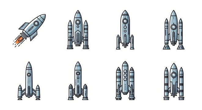 Space rockets set. Spacecrafts and shuttle collection