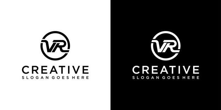 VR or RV initial letter logo design vector template