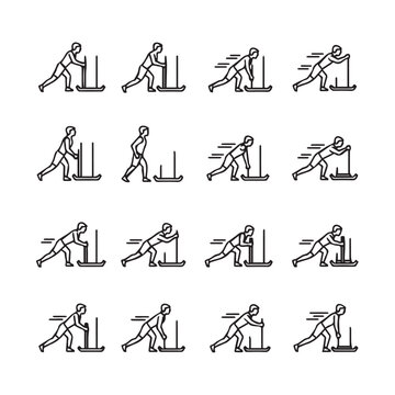Man Pushing Weight Sled Icon Set Strength Training and Fitness Exercise Sequence Vector Illustration