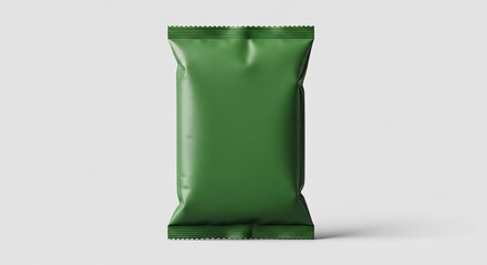 Blank Green Food Snack Packet Mockup Standing Upright on White Background