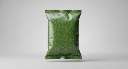 Flexible packaging concept green granules in transparent stand-up pouch