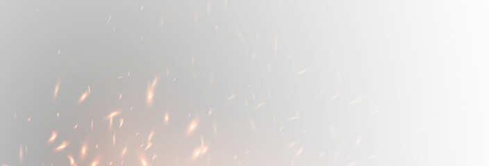Fire, smoldering embers, and sparks from a campfire scattering in the wind. Fire flames with flying sparks, vector png.   © Iryna
