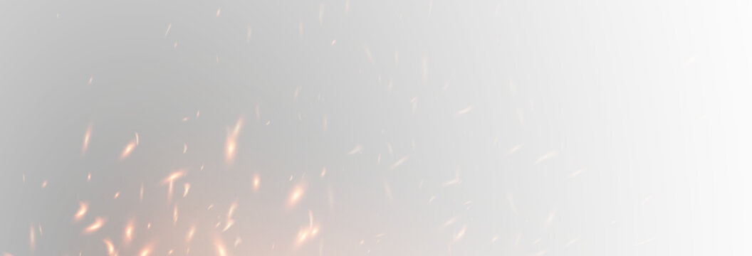 Fire, smoldering embers, and sparks from a campfire scattering in the wind. Fire flames with flying sparks, vector png.	
