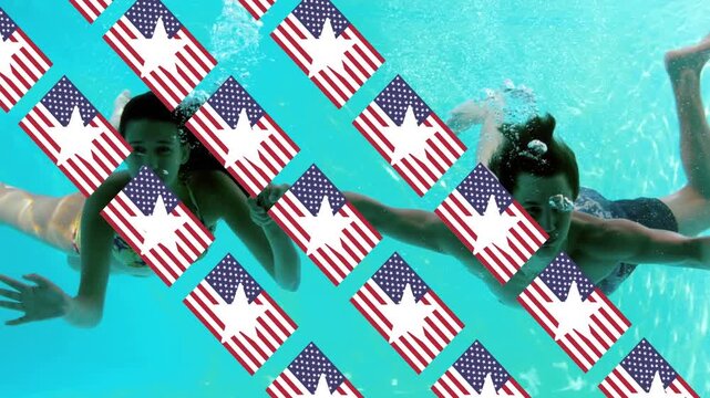 Animation of waves and binary coding over diverse football players on stadium