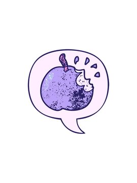 starburst effect animation of cartoon fresh bitten apple with speech bubble in retro texture style