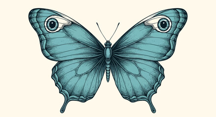 blue butterfly illustration, detailed insect wing design