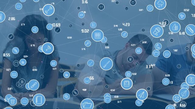 Animation of network of connections over diverse students writing