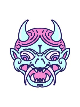 shine light effect animation of japanese kabuki theatre oni mask image