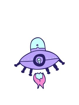 stretching up animation of cartoon doodle alien spaceship
