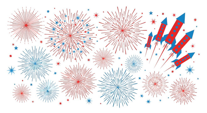 fireworks rockets stars burst celebration patriotic background