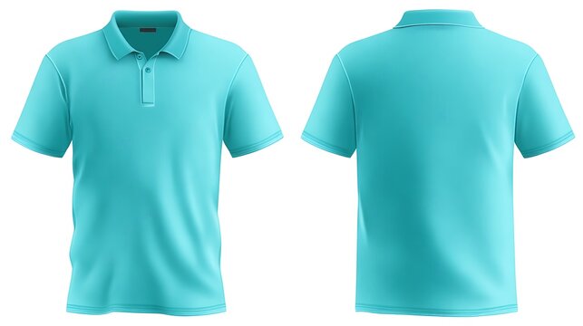 Front and back view of a turquoise polo shirt isolated on white background