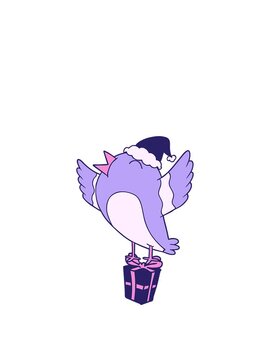 rise and float animation of hand drawn line drawing of a bird wearing santa hat